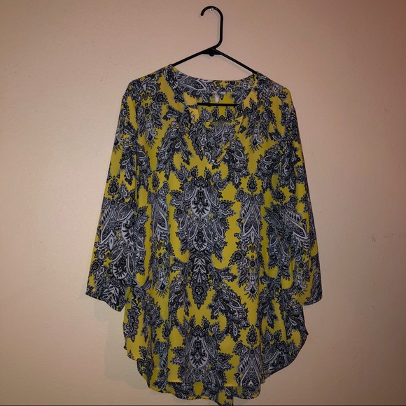 Vintage Pattern Yellow Hi-Low Blouse Plus Size - Picture 2 of 2